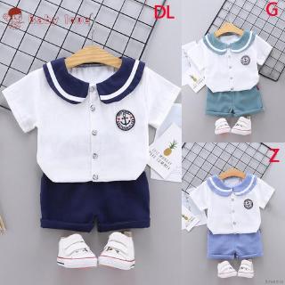 Set Áo Sơ Mi Tay Ngắn Cổ Thủy Thủ + Quần Short Xinh Xắn Hợp Thời Trang Cho Bé Gái