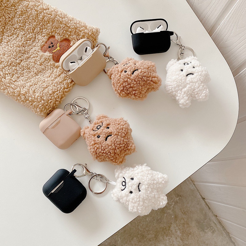 Vỏ bảo vệ hộp sạc tai nghe Airpods 1 2 Pro Bluetooth không dây hình gấu bông 3D dễ thương kèm móc khóa