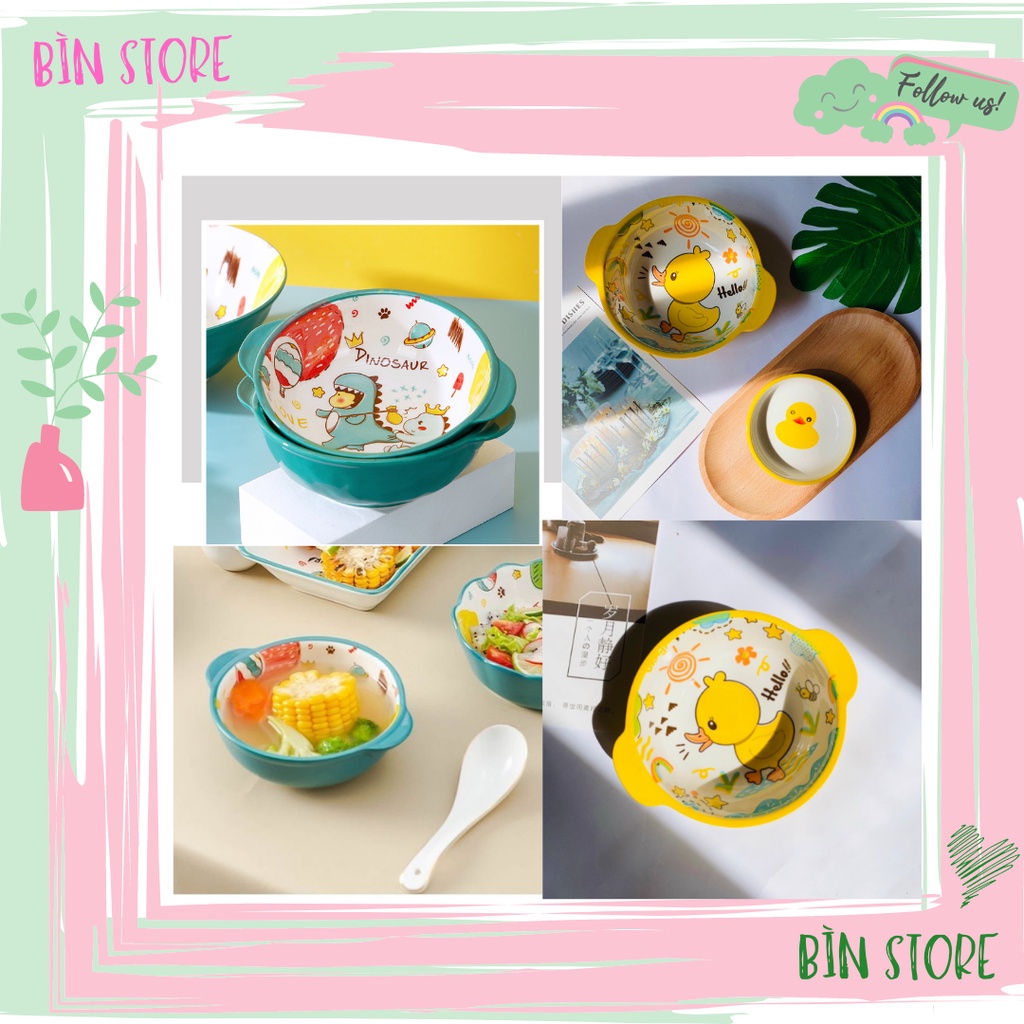 Bát sứ ăn dặm cho bé cực dễ thương, chén sứ cho bé ăn dặm hình khủng long, vịt vàng, cho bé tập ăn dặm BÌN STORE