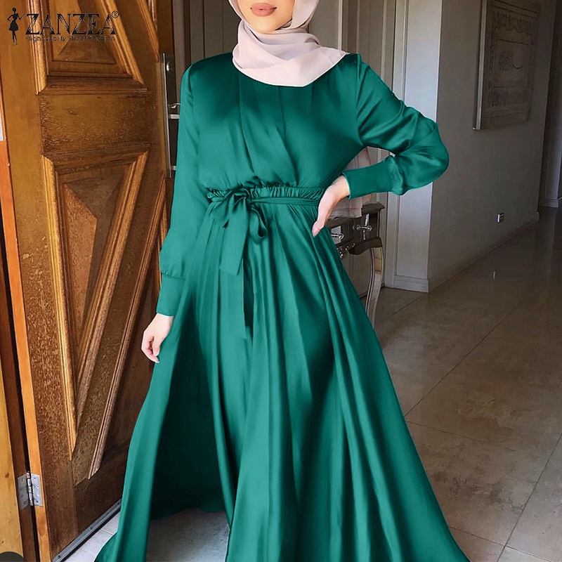 Đầm maxi ZANZEA tay cổ chữ V phối nút cài nữ tính thanh lịch