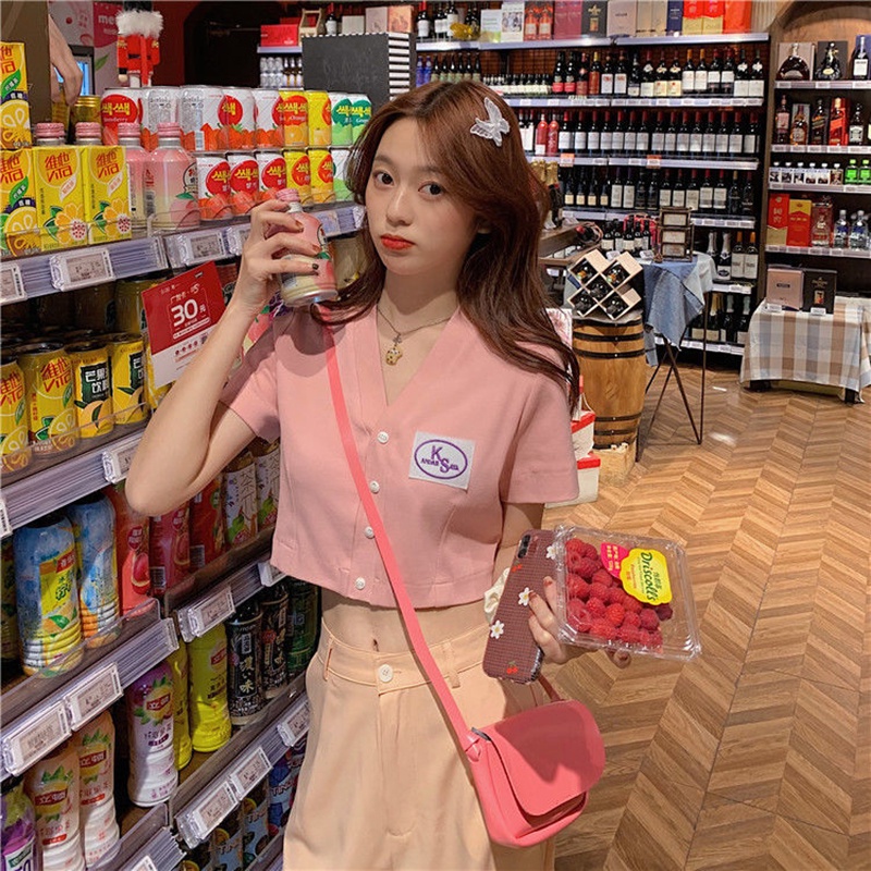 Áo thun tay ngắn chất liệu vải mát dệt kim màu đơn sắc kiểu mùa hè cho nữ