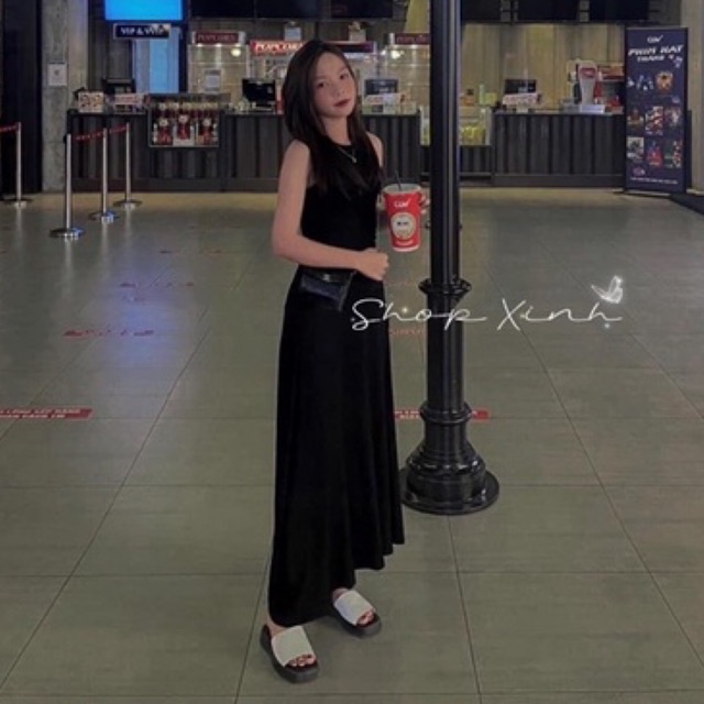 Đầm 3 lỗ sát nách dáng dài chất cotton co giãn 3 chiều,Váy thun body xẻ tà chất thun gân xinh xắn cho nàng dạo phố