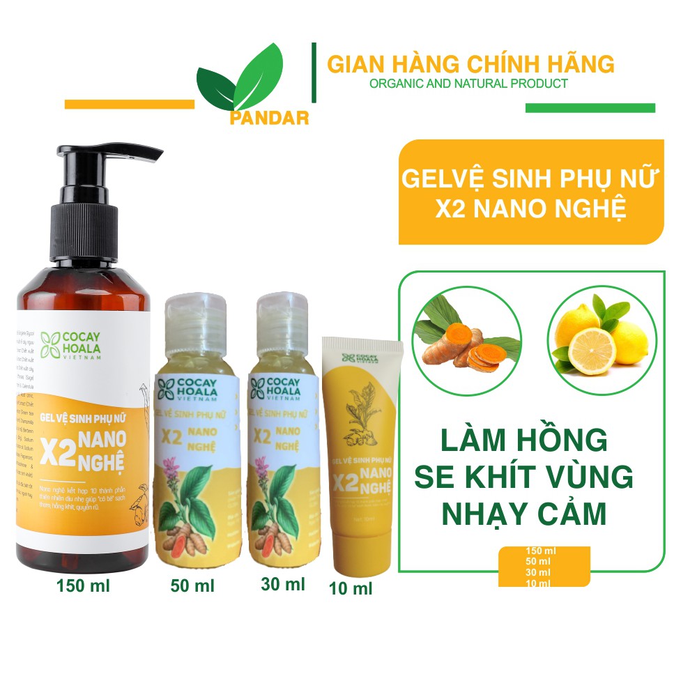 Dung dịch vệ sinh phụ nữ x2 nano nghệ, mẫu du lịch và dùng thử,10ml và 50 ml, Cỏ cây hoa lá, PANDAR