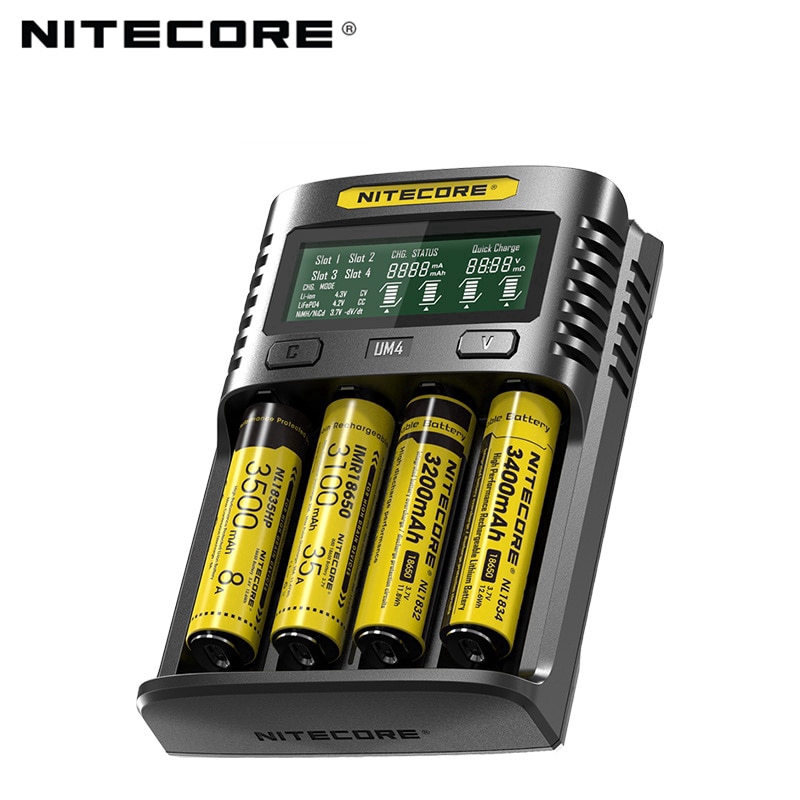 Bộ sạc pin thông minh 100% Nitecore Um4 Usb Qc Qc Qc 3.0 2700 26650 chất lượng cao