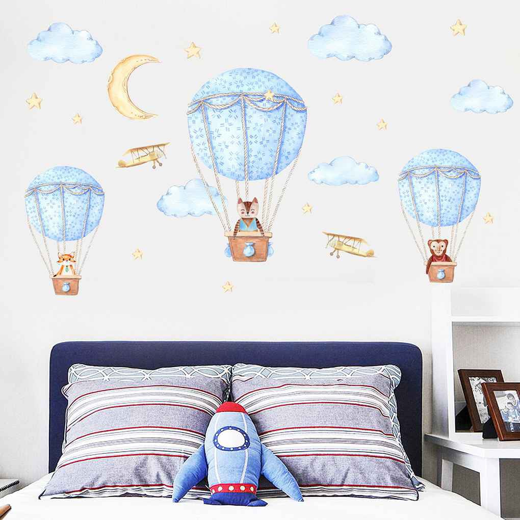 Giấy dán tường 60x90CM hình khí cầu và động vật thiết kế độc đáo xinh xắn