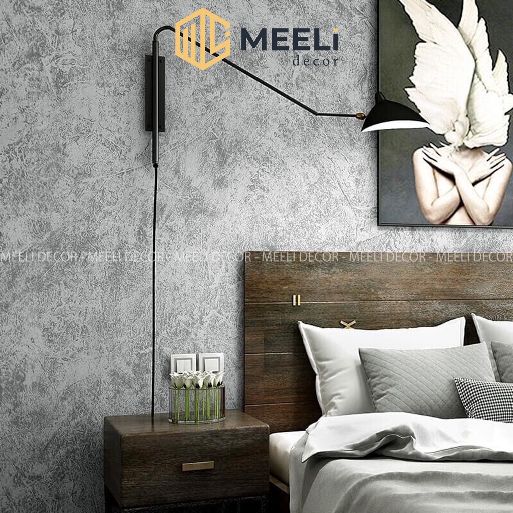 Giấy dán tường xi măng bê tông Meeli Decor decal dán tường phòng ngủ sẵn keo dễ dán, khổ rộng 45cm, ME03