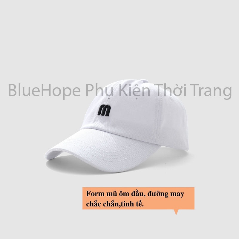 Mũ lưỡi trai , Nón kết thêu chữ M nhiều màu Phong cách Ulzzang form unisex nam nữ M07