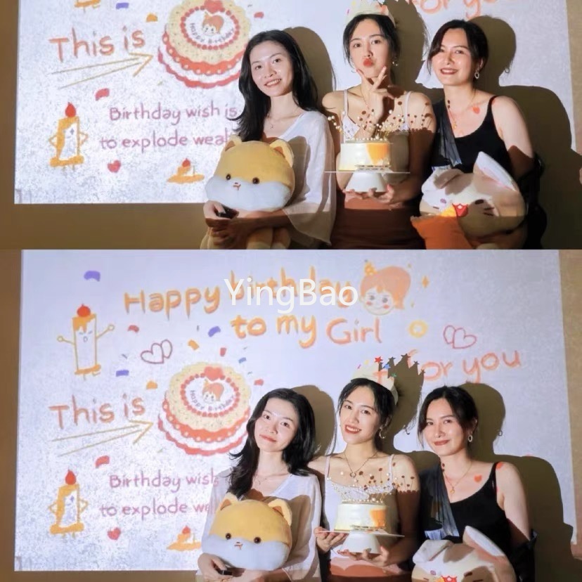 Đèn Chiếu Happy Birthday size Nhỏ Di Động Áo Thun Dài Tay Phong Cách Hàn Quốc