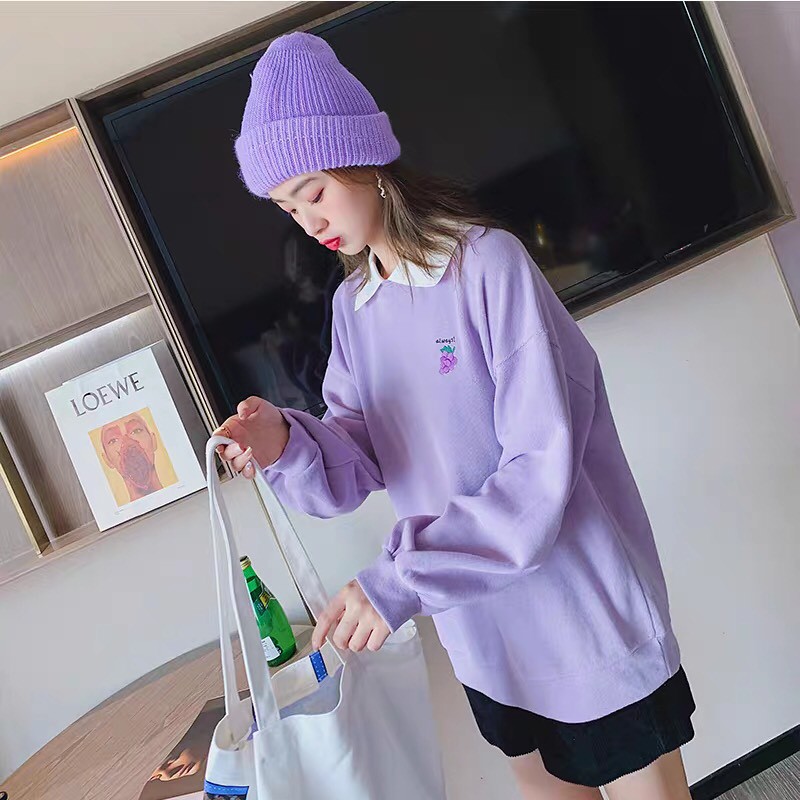 ÁO POLO ALWAYS HOA QUẢ - ÁO SWEATER CỔ BẺ NỈ QUẢ DÂU NHO CHERRY ULZZANG