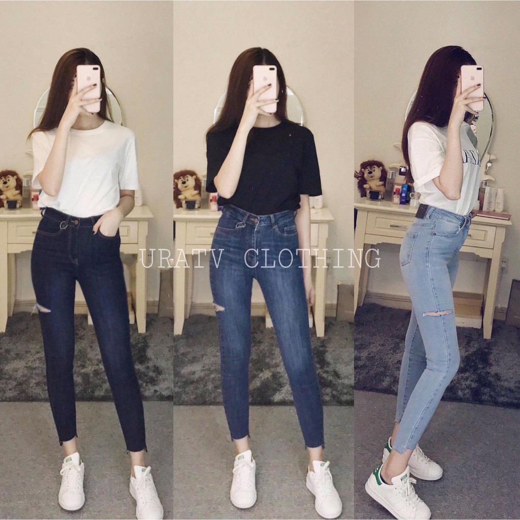 [FREESHIP - ẢNH CHÍNH CHỦ] Quần skinny jean 9 TẤC RÁCH ĐÙI