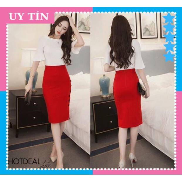 [ HÀNG CAO CẤP ] CHÂN VÁY BÚT CHÌ PHỐI NÚT | BigBuy360 - bigbuy360.vn