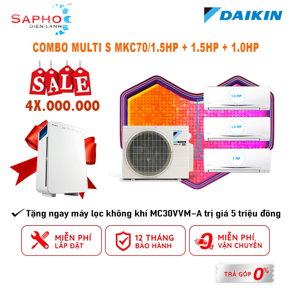 Máy lạnh Daikin Multi S Combo MKC70/1.5HP+1.5HP+1.0HP Inverter Gas R32 Model 2021 Thái Lan Chính Hãng