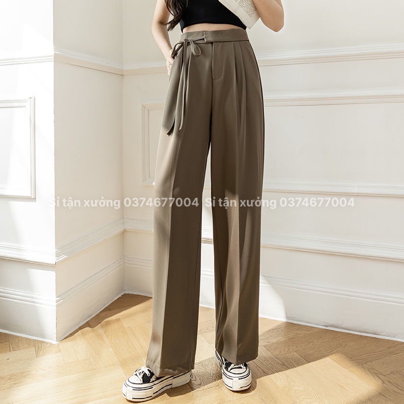Quần tây ống rộng ulzzang thắt dây 1 bên chất ruby cao cấp, quần ống suông nữ buộc nơ đẹp độc lạ 972