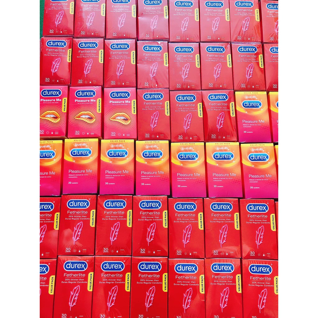 Bao cao su siêu mỏng Durex Fetherlite, Durex Pleasure Me hộp 30 cái  - Chuẩn Úc