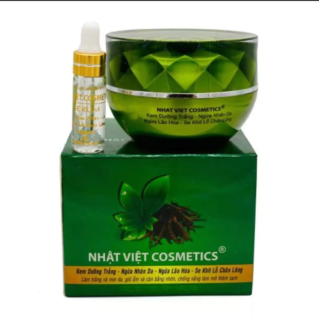 KEM DƯỠNG TRẮNG NGỪA NHĂN DA NGỪA LÃO HÓA SE KHÍT LỖ CHÂN LÔNG TRÀ XANH TINH CHẤT SERUM NHẬT VIỆT COSMETICS 20G-25G