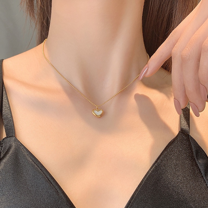 Dây chuyền titan basic mặt trái tim khảm sà cừ, mạ vàng 14k  [  KHÔNG ĐEN GỈ ]   Her Accessories CT7