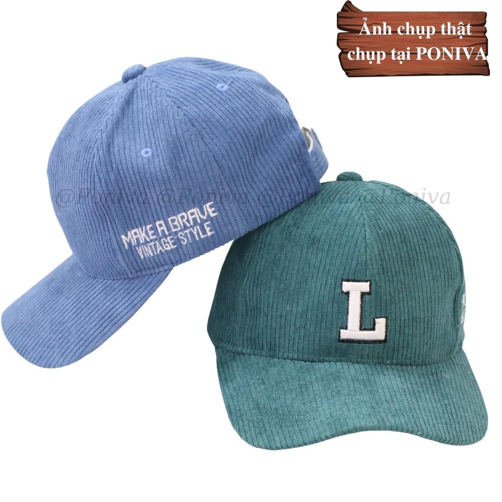 Mũ lưỡi trai ❤️ Nón kết thêu chữ L chất nhung tăm form unisex phong cách Ulzzang Thời trang PONIVA siêu hot