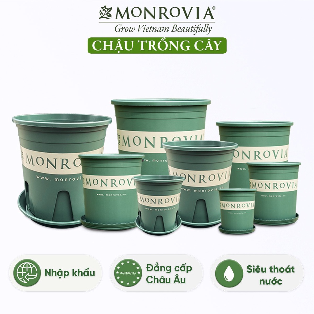 Chậu nhựa trồng cây MONROVIA để bàn, treo ban công, treo tường, ngoài trời, sân vườn, tiêu chuẩn Châu Âu