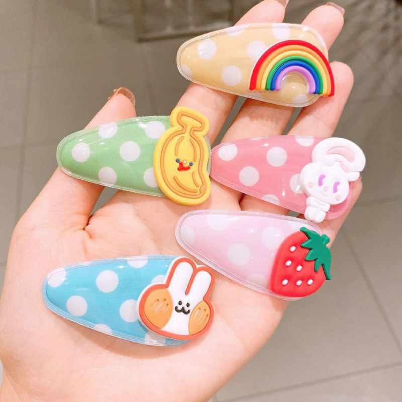 Set 5 cái kẹp bấm mái hình trái cây thú cưng vải không gây đau tóc bé