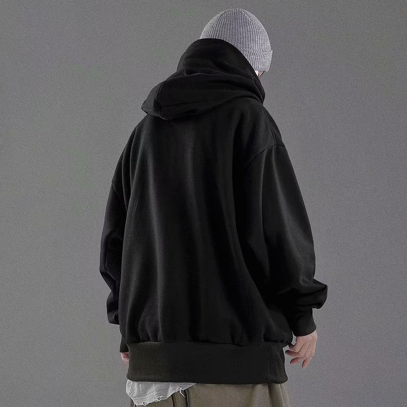 Áo hoodie nam tay dài cổ cao dáng rộng màu trơn phong cách hip hop đường phố Hàn Quốc