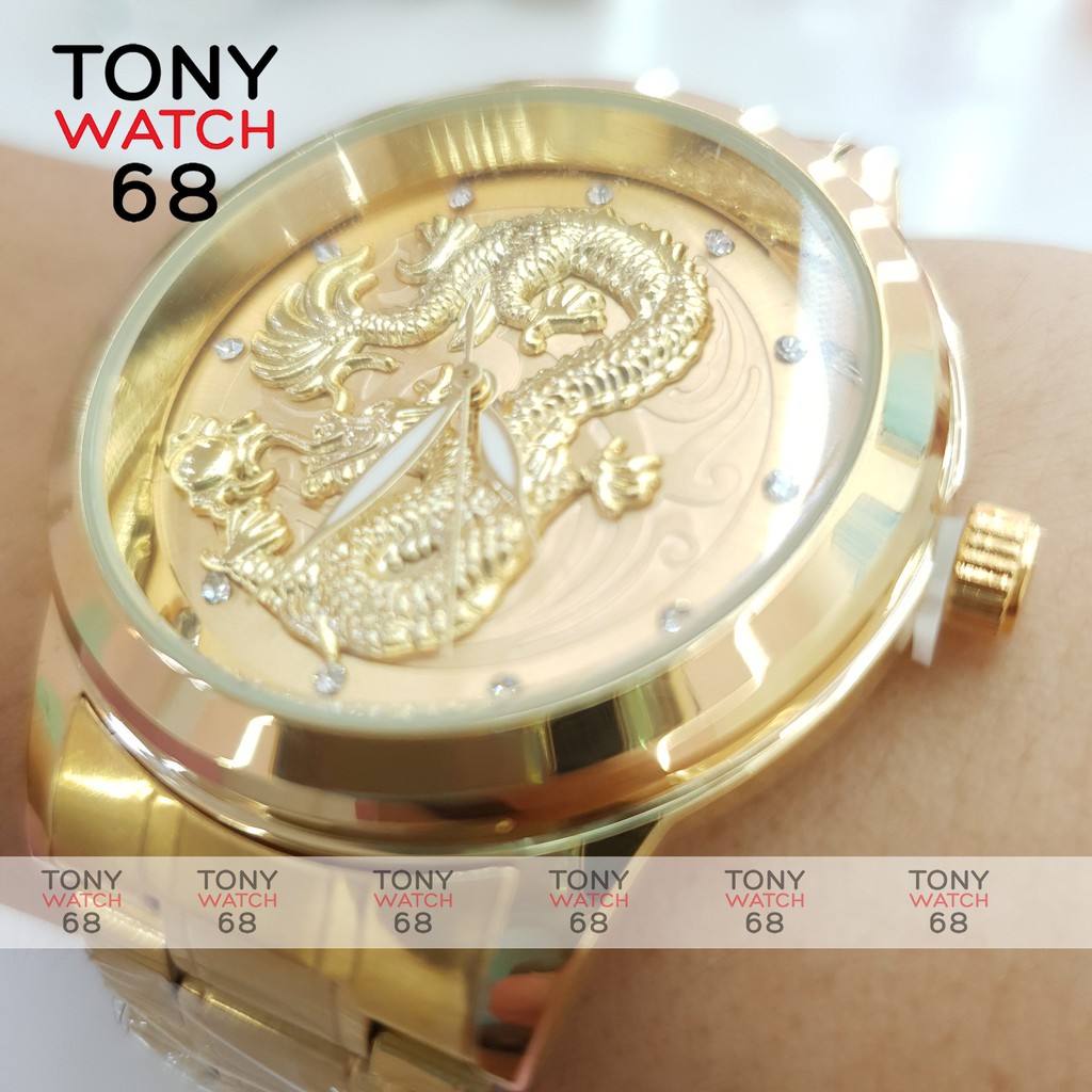 Đông hồ đôi nam nữ Winsley họa tiết rồng phượng nổi 3D mạ vàng chống nước chính hãng Tony Watch 68