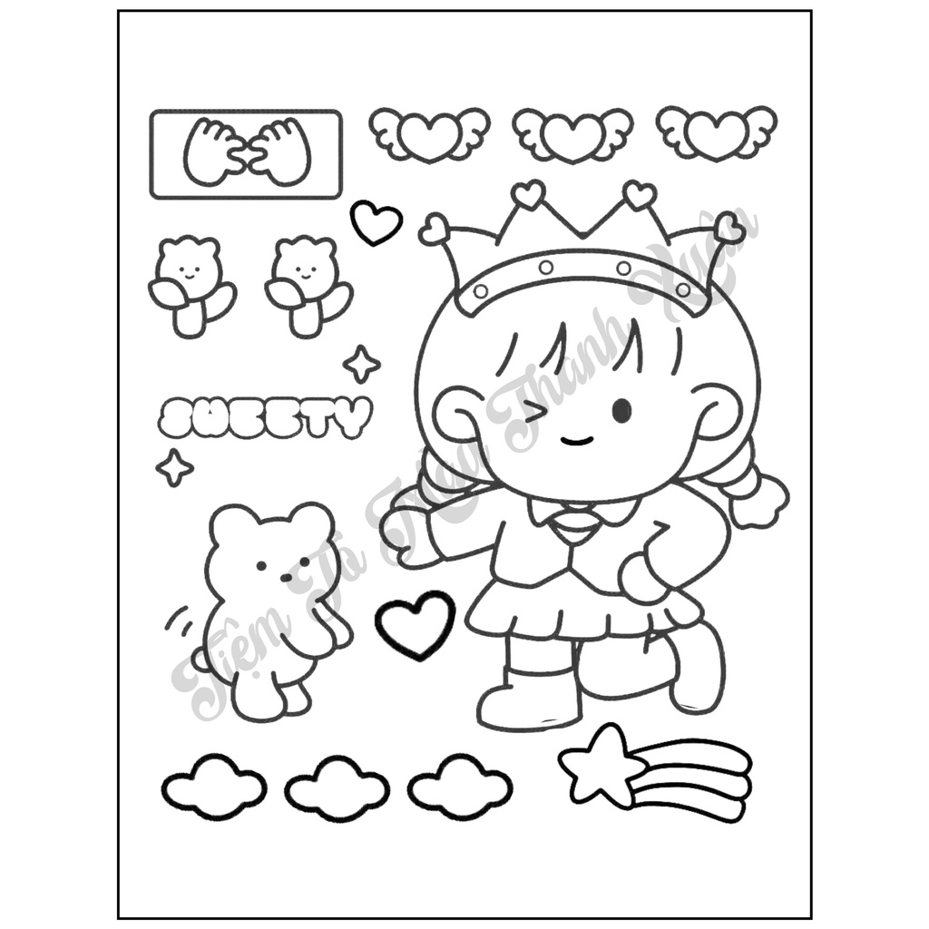 Set 50 Tờ Tranh Tô Màu Bé Gái Xinh Xắn Tô Màu Sáp, Màu Chì - Tiệm Tô Màu Thanh Xuân