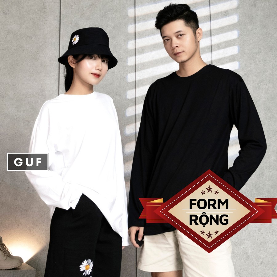 Áo Thun Tay Dài Nam Nữ Form Rộng Cổ Tròn Đen Trắng Chất Phông Mềm Mịn Basic Unisex