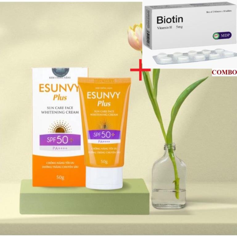 Combo Biotin 5mg+ Kem chống nắng dưỡng da esuvy spf 50+ tuýp 30g 50g