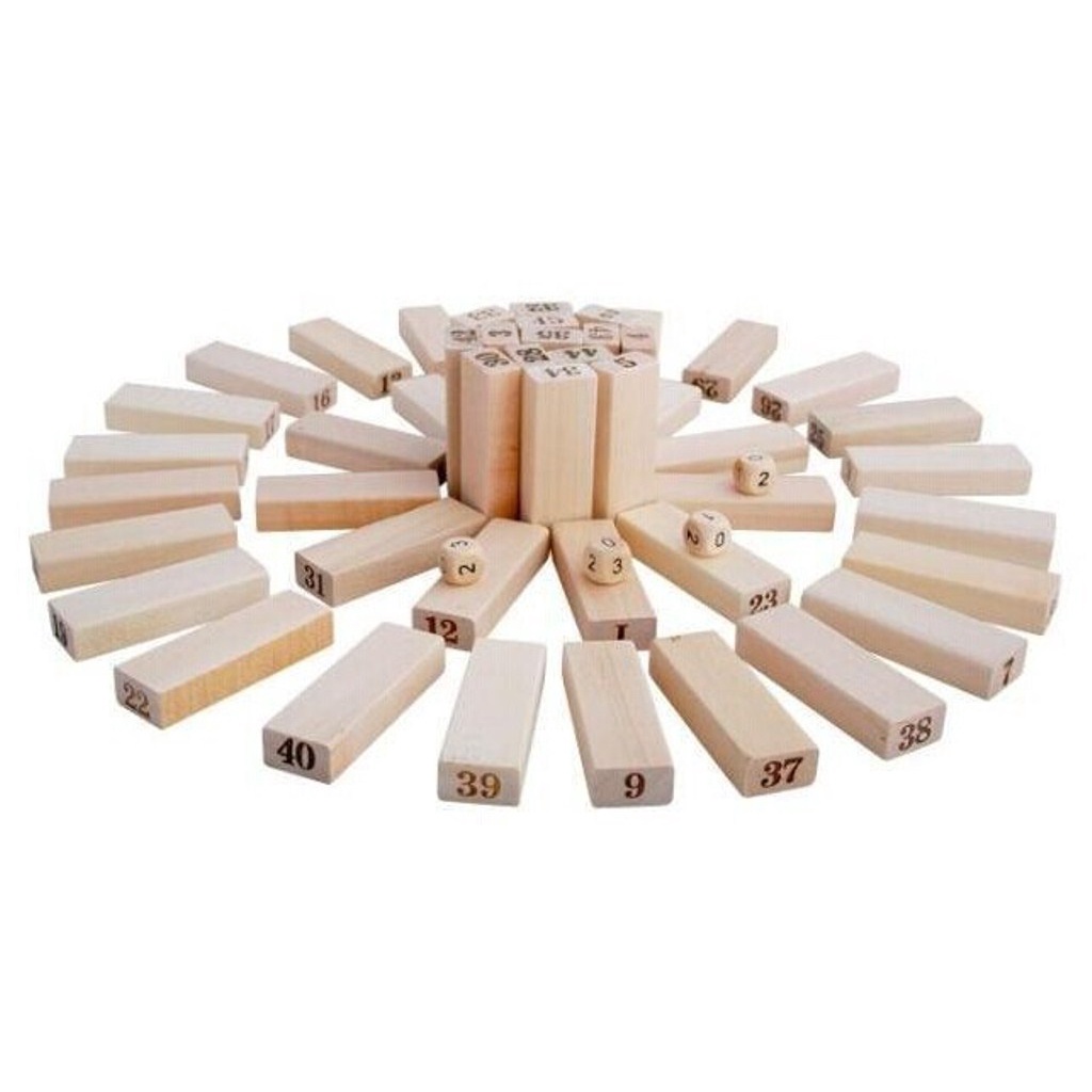 Trò Chơi Rút Gỗ Hộp Vàng_ 1 Bộ Loại Lớn 48 Thanh_ Kèm 4 Xúc Xắc, Xếp Hình Domino Giải Trí Cao