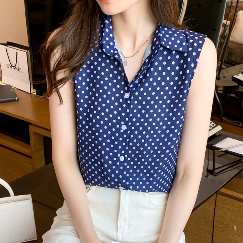 Áo Sơ Mi Chấm Bi Cá Tính 185725 Áo Chiffon Sát Nách Dáng Rộng