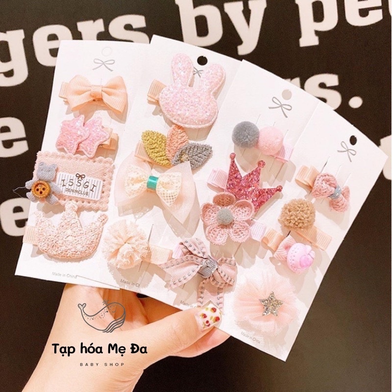 Set 4 kẹp tóc bọc vải phong cách vintage Hàn Quốc đáng yêu cho bé gái