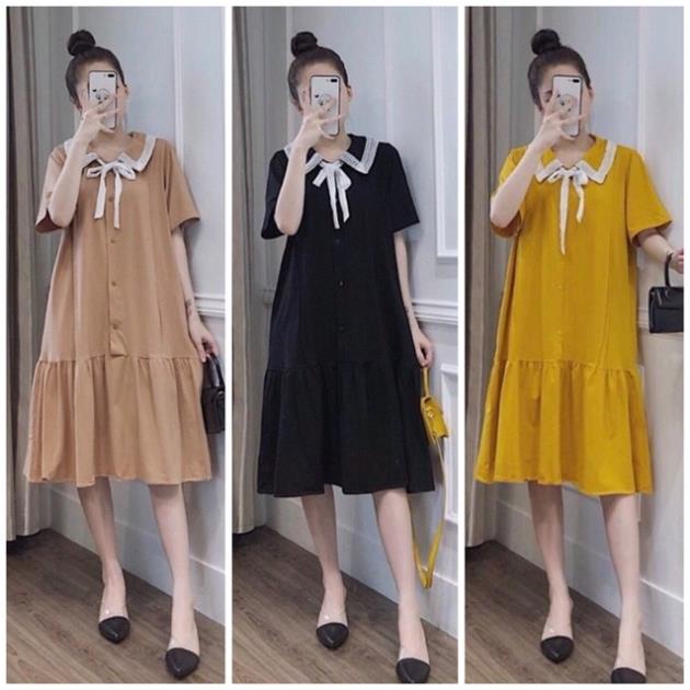X2 Đầm váy đuôi cá babydoll cổ bẻ phối viền trắng tay ngắn (kèm hình thật) tasa