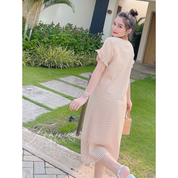 Đầm Caro Suông Cổ Đức, váy kẻ suông, đầm kẻ suông, váy caro diện đi làm đi chơi