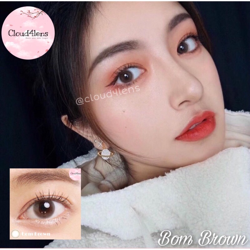 kính áp tròng NÂU CHOCO TỰ NHIÊN vân trơn long lanh trong trẻo Bom Brown cận 0-10 độ size S HSD 6 tháng