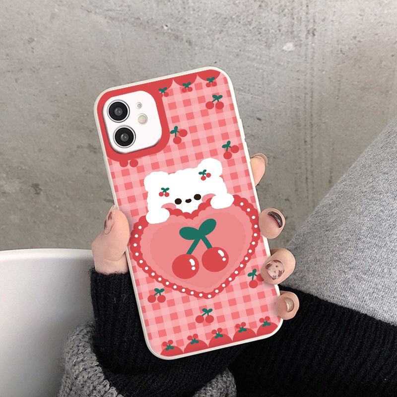 Ốp Lưng phone Họa Tiết Sọc Caro Màu Hồng Dễ Thương ốp Iphone vuông cạnh 7plus 8plus X Xr Xs Max 11 Pro Max 12 Pro Max 12