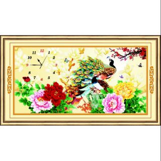 (TRANH CHƯA ĐÍNH ĐÁ)Tranh đính đá đồng hồ công mẫu đơn 77465