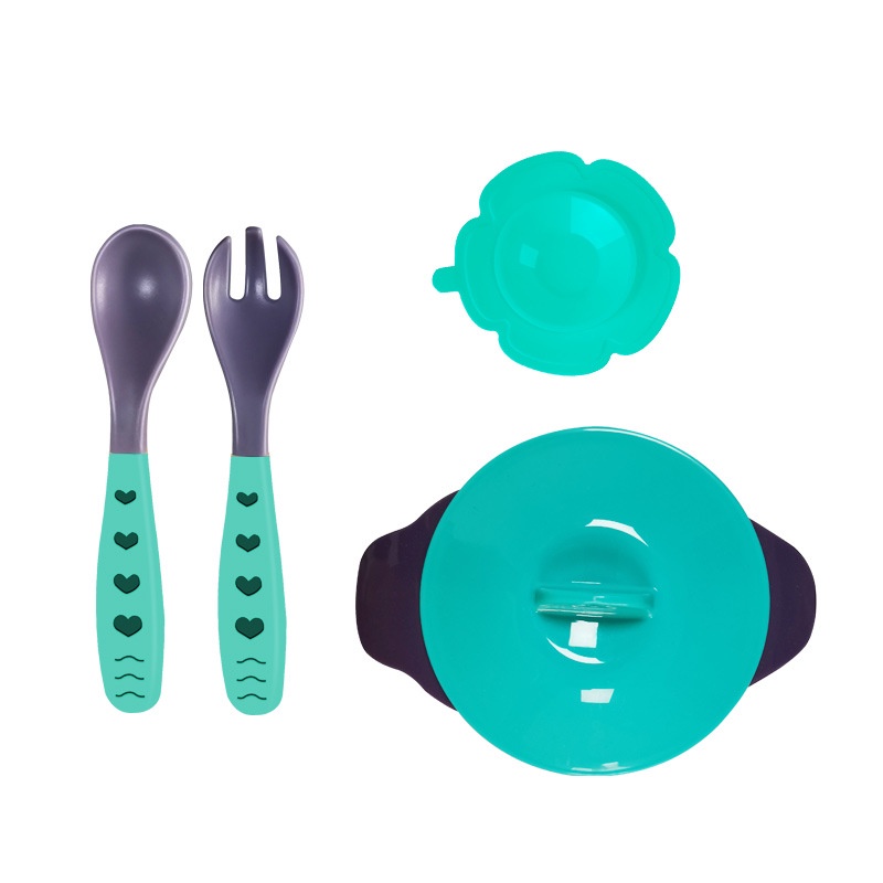 [Siêu rẻ] Bộ bát ăn dặm kèm thìa nĩa loại dày đẹp có đế chống đổ