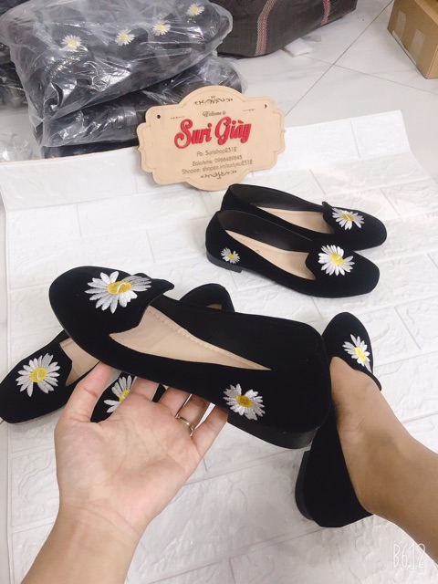 Giày búp bê thêu hoa cúc chất nỉ đẹp êm chân | BigBuy360 - bigbuy360.vn