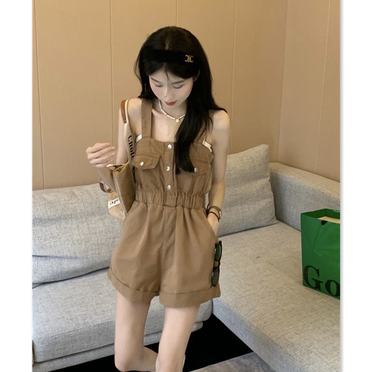 Quần Yếm Denim Dáng Ngắn Ống Rộng Thời Trang Mùa Hè Dành Cho Nữ