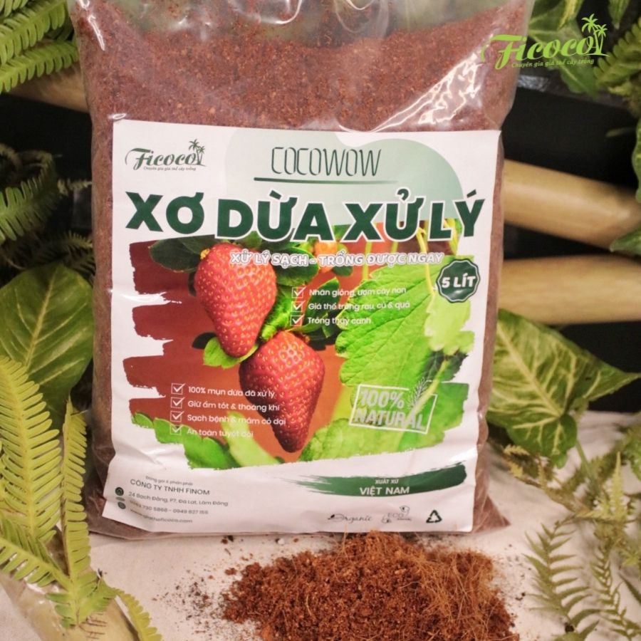 Giá thể xơ dừa trồng cây đã xử lý COCOWOW - 5L - FICOCO - Mùn dừa trồng cây