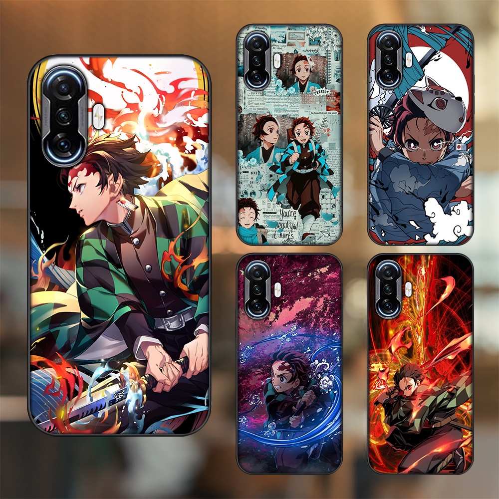 Ốp lưng Xiaomi K40 Gaming viền đen in hình Tanjiro Kimetsu No Yaiba
