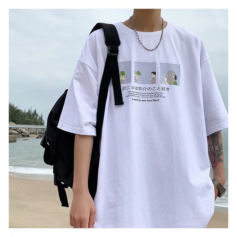 Áo Nam Tay Ngắn In Chữ Ponyo And Sosuk Size M-3Xl