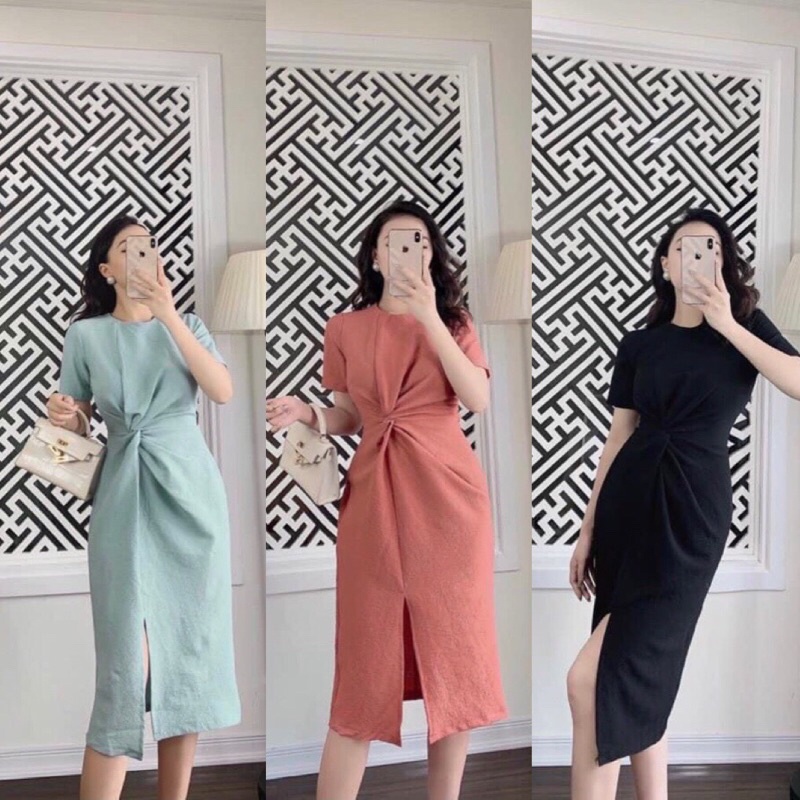 VÁY ĐŨI XOẮN EO 3 MÀU ĐEN HỒNG XANH