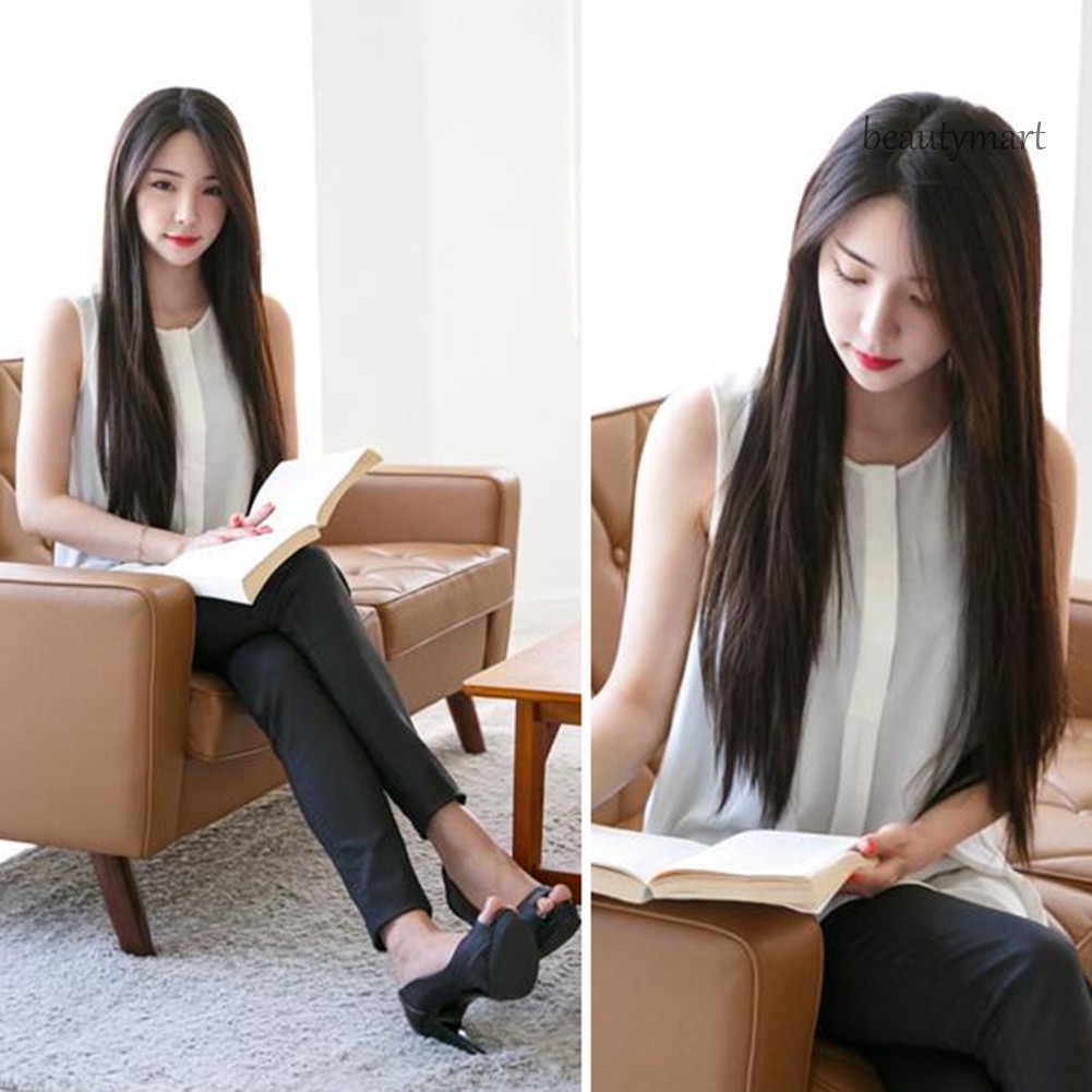 [Hàng mới về] Tóc giả kiểu thẳng không có mái dài 26inch màu đen thời trang dành cho bạn nữ