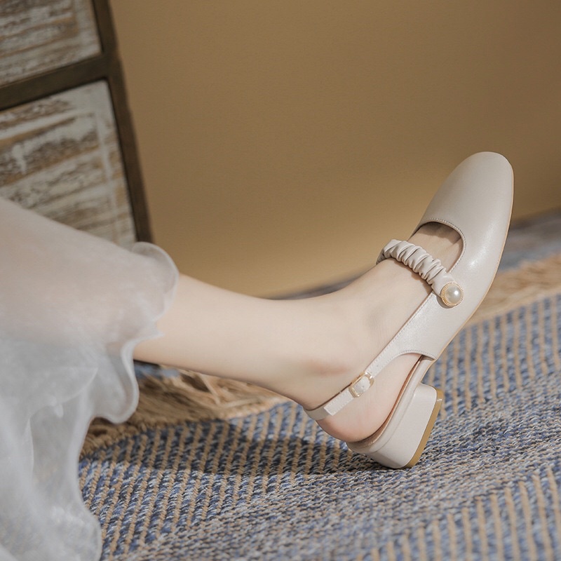 GIày búp bê quai nhún đính ngọc đế 2,5cm nữ tính mã H67