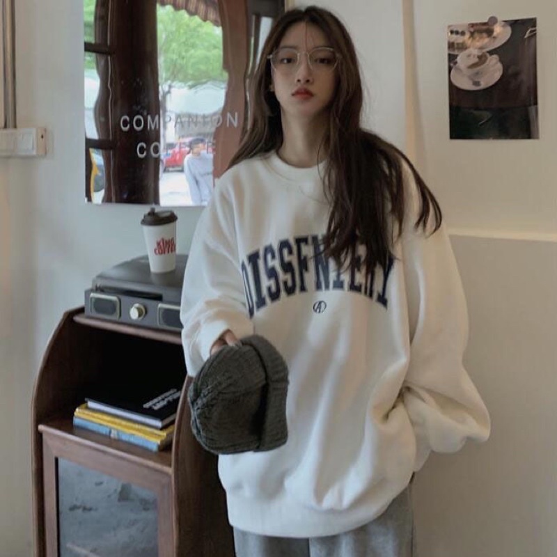 Áo sweater chữ basic lót nỉ bông mềm nam nữ