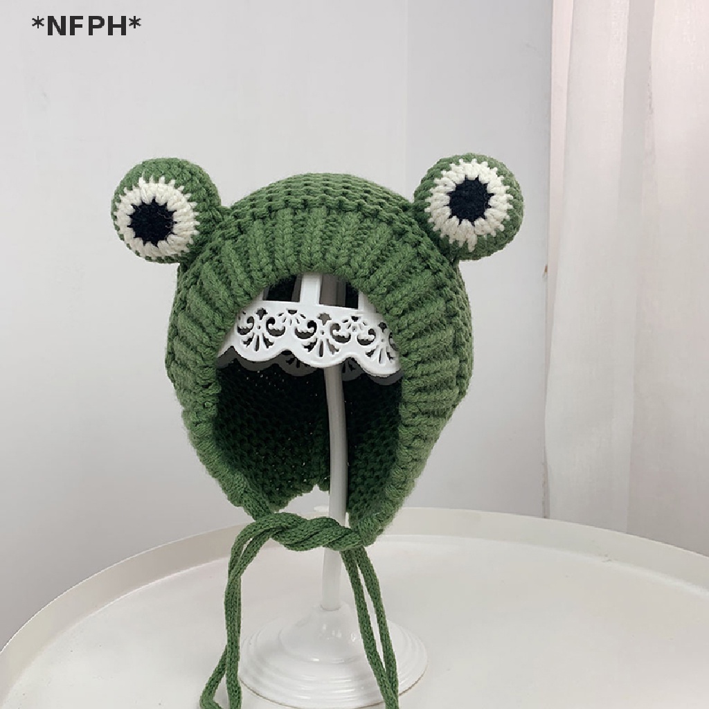 Nón Len Trùm Đầu Màu Trơn In Hình Ếch Hoạt Hình Cho Bé