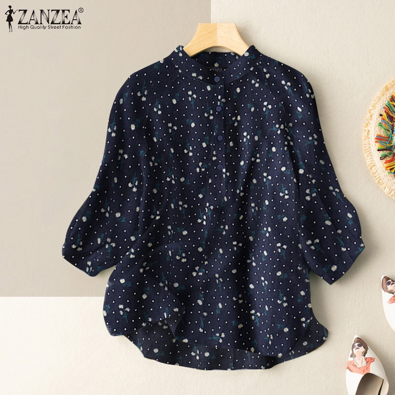 Áo nữ ZANZEA dáng cotton dáng rộng hoạ tiết in hoa thời trang