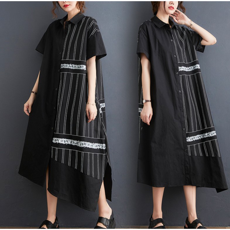 A024 Đầm big size freesize thời trang dáng sơ mi vạt chéo sành điệu cá tính