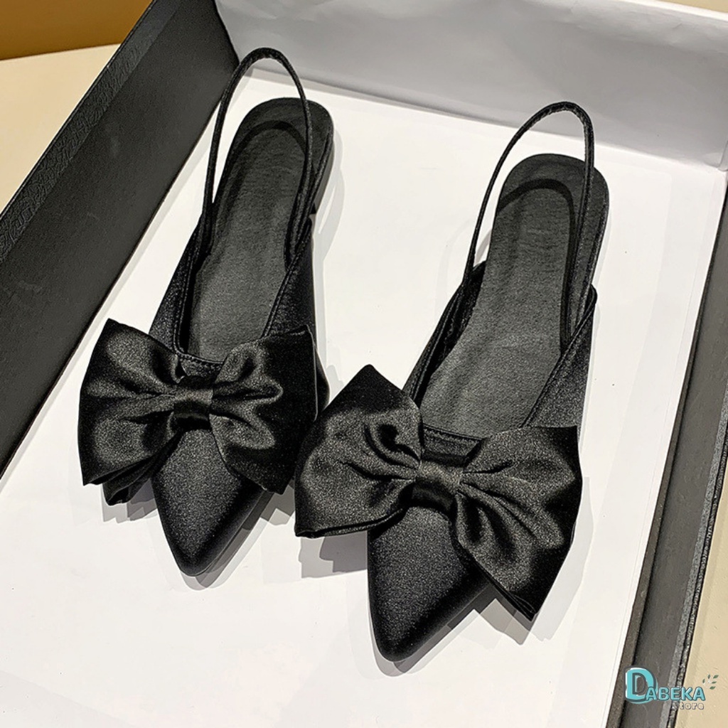 Giày Sục Nữ Mũi Nhọn Đính Nơ Thời Trang,Sandal Nữ Vải, Giày Bít Mũi Đế Vuông Bệt Cao Cấp Đi Làm Đi Chơi - Daube - D049
